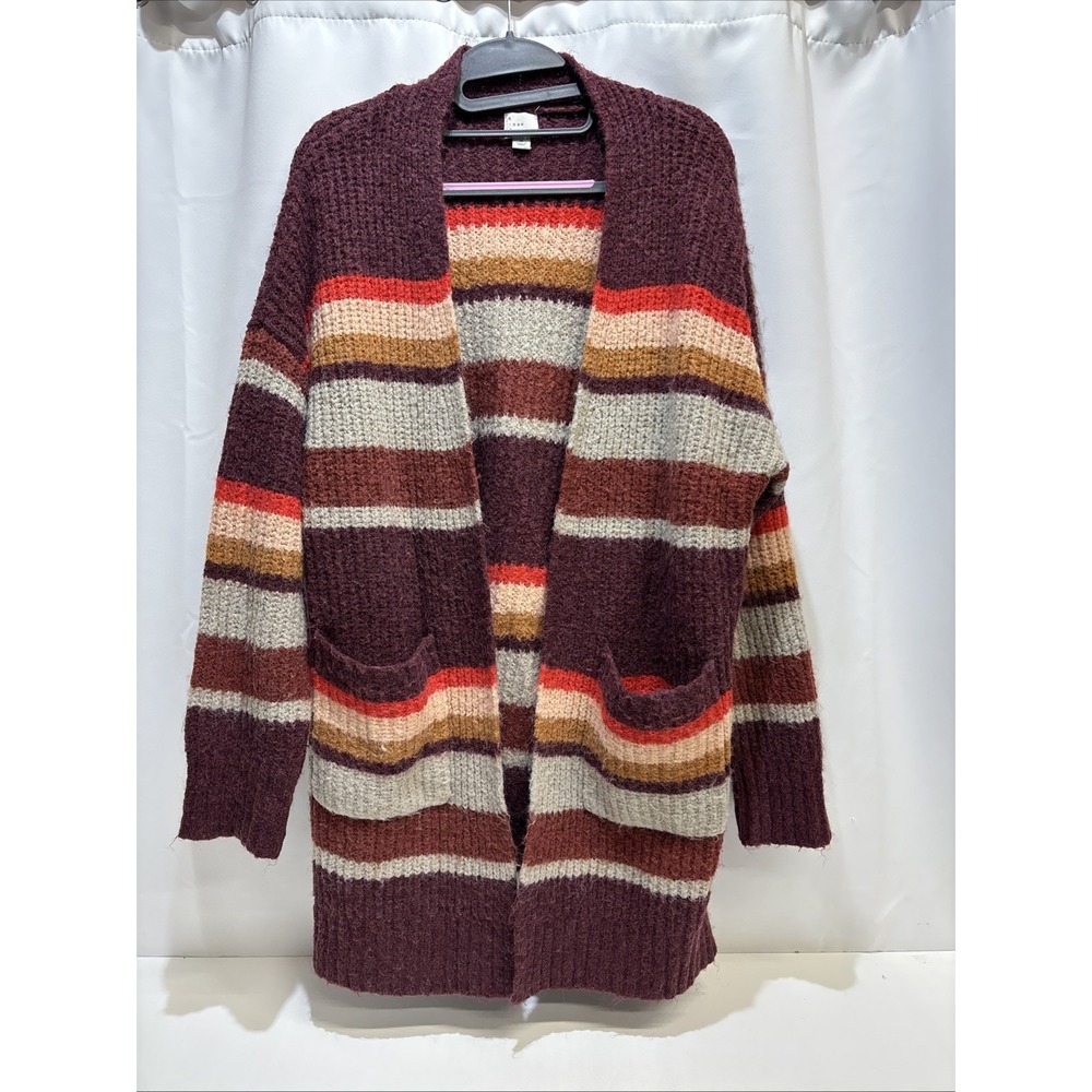 A New Day Women's M Burgundy Striped Knit Cardigan Sweater w/Pockets